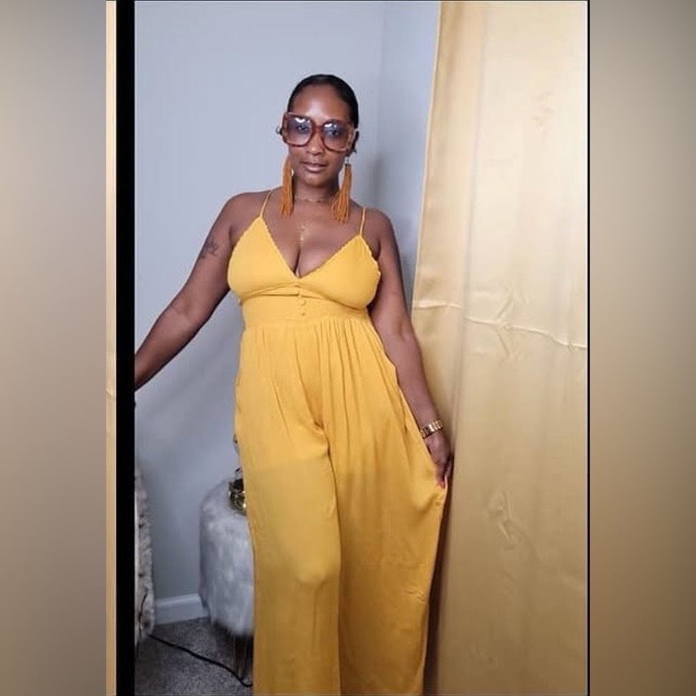 Women's Mustard Yellow Spaghetti-Strap Jumpsuit